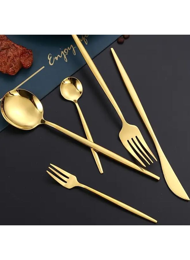 40pcs Stainless Steel Cutlery Set Golden Cutlery With 2 Cleaning Brushes - Image 2
